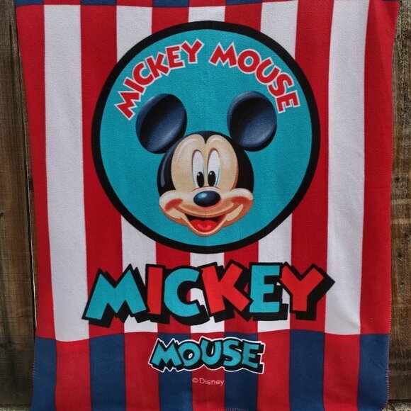 Vintage Disney Mickey Mouse Fleece Throw Blanket  47" x 58"  Carnival Stripe - Picture 5 of 9